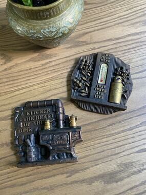 Vintage Chalkware Kitchen Plaques 'Kitchen Is The Heart' Wall Decor Cottagecore